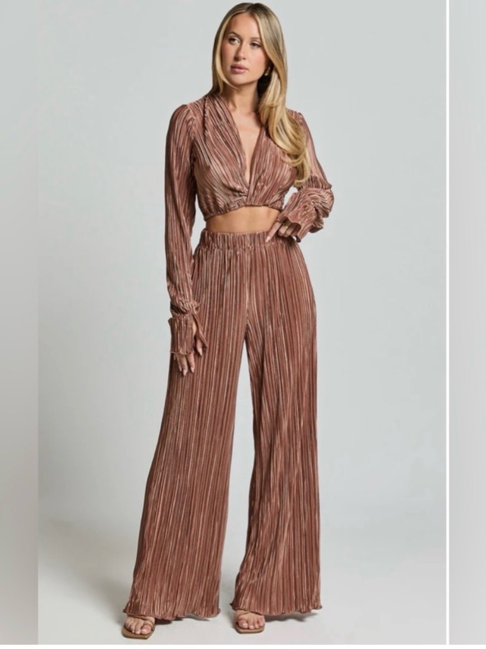 Showpo Plisse Twist Front Top and Pants Set
